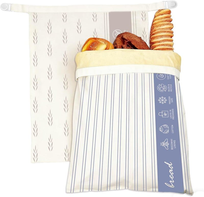 Saicefe 2 Pack Reusable Beeswax Bread Bags for Sourdough & Homemade Bread, Cotton Waxed Bags Keeps Fresh Longer XL Food Storage Bags with Beeswax Lining, Freezer Safe, Baking Supplies for Sourdough - Image 1